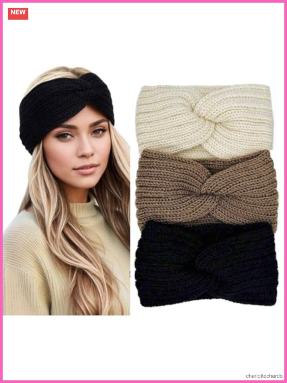 Winter Headbands Ear Warmers Chunky Knit Acrylic Blend Set of 3